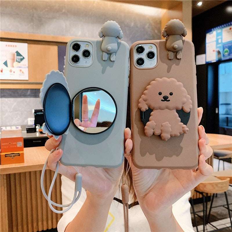Cute Dog Mirror Stand Phone CasesM&H FashioniPhoneM&H FashionIntroducing the Cute Dog Mirror Stand Phone Case for iPhone! This half-wrapped case is the perfect accessory for your phone. It features a holder and a lanyard, so yCute Dog Mirror Stand Phone Cases