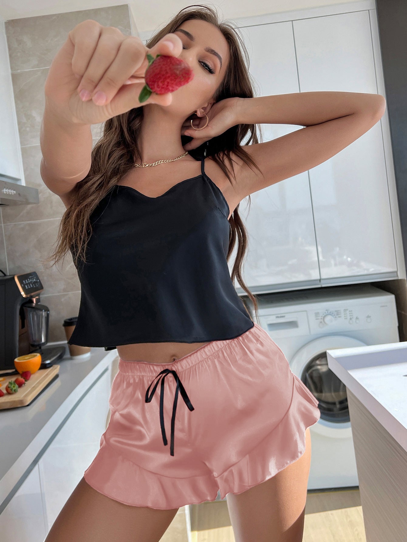 Women Sexy Backless Homewear with Braces Summer Vest Shorts Two Piece Comfortable Imitated Silk Pajamas Suit