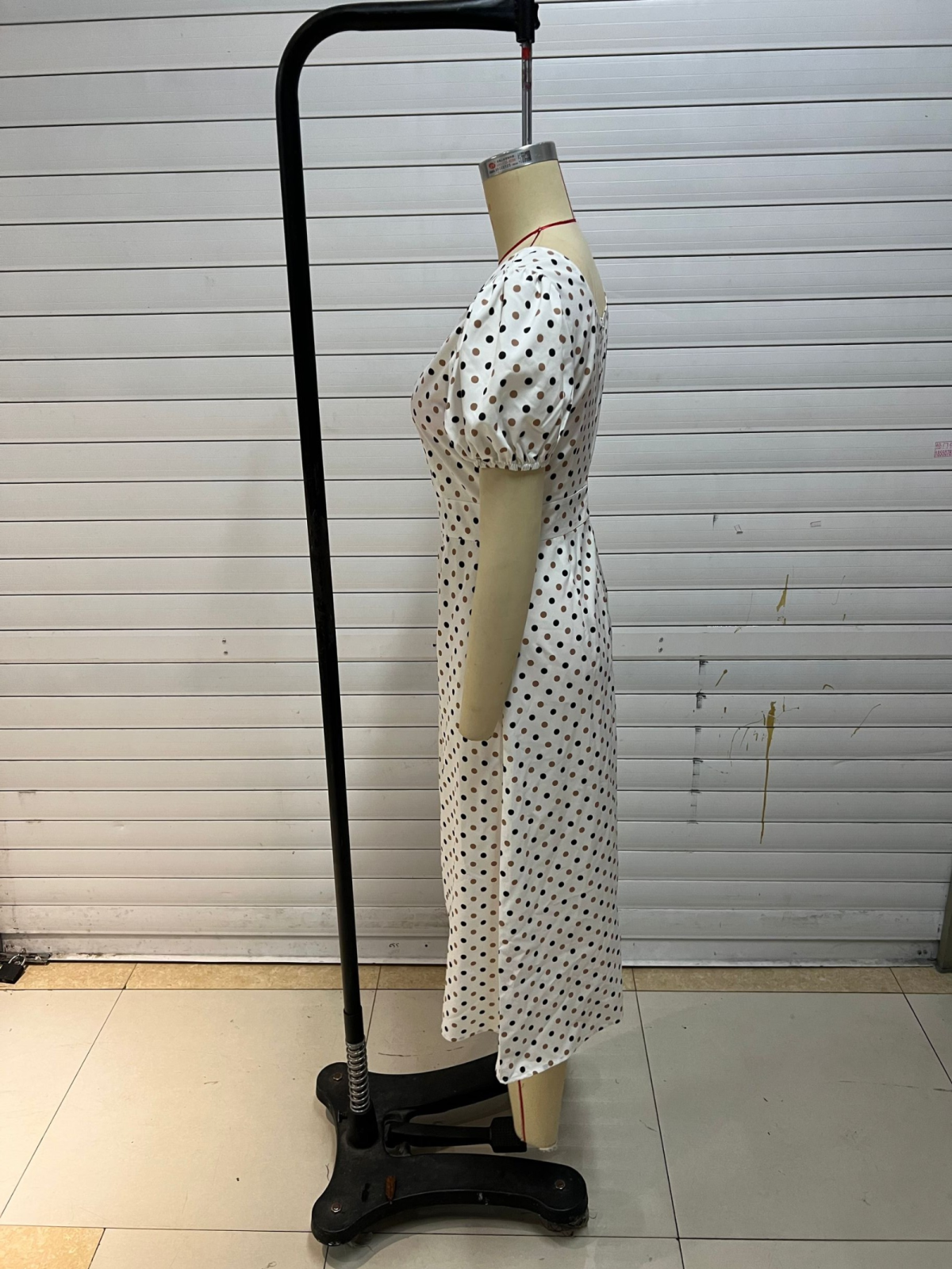 French Polka Dot Dress Women's Short Sleeve Spring Square Collar Slimming Slimming Mid Length Line Dress