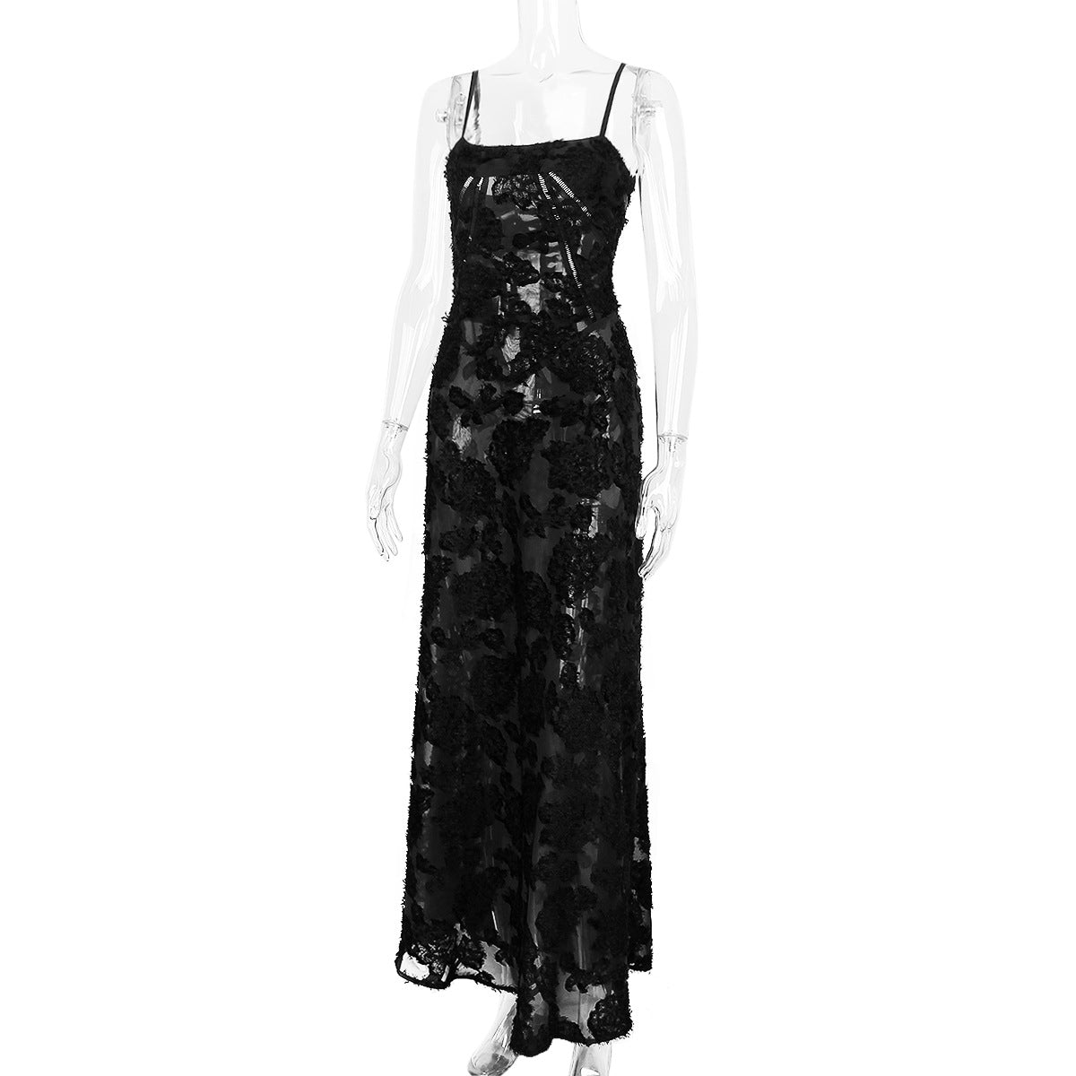 Women Clothing Sexy Dress Black See through Cami Dress Sexy Backless Dress Maxi Dress Evening Dress