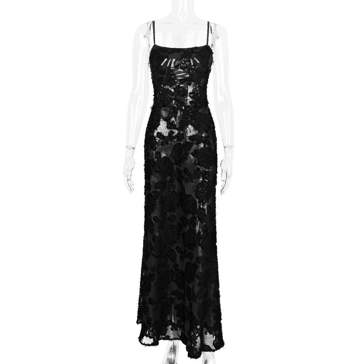 Women Clothing Sexy Dress Black See through Cami Dress Sexy Backless Dress Maxi Dress Evening Dress