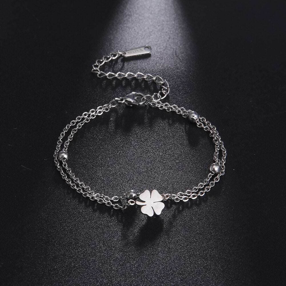 Leaf Clover Anklet - M&H FashionLeaf Clover AnkletM&H FashionM&H Fashion200001034:361187#Cross CloverCross CloverLeaf Clover AnkletM&H FashionM&H FashionThis Leaf Clover Anklet is the perfect accessory for any occasion. Its simple yet exquisite design is sure to turn heads. Crafted from stainless steel, it is both duLeaf Clover Anklet